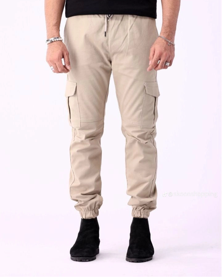 Mens 6 Pocket Beige Cargo trouser ( Stretch Cotton)