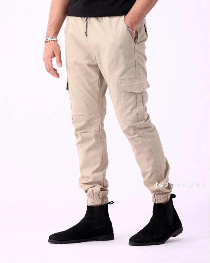 Mens 6 Pocket Beige Cargo trouser ( Stretch Cotton)